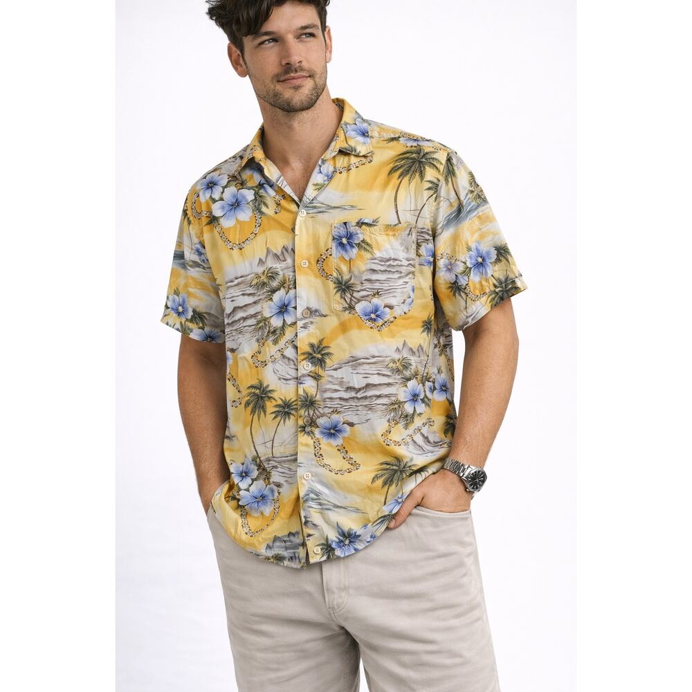 Toucan Dance Hawaiian Shirt Mens Tropical Beach Print Button Up Short Sleeve Lrg